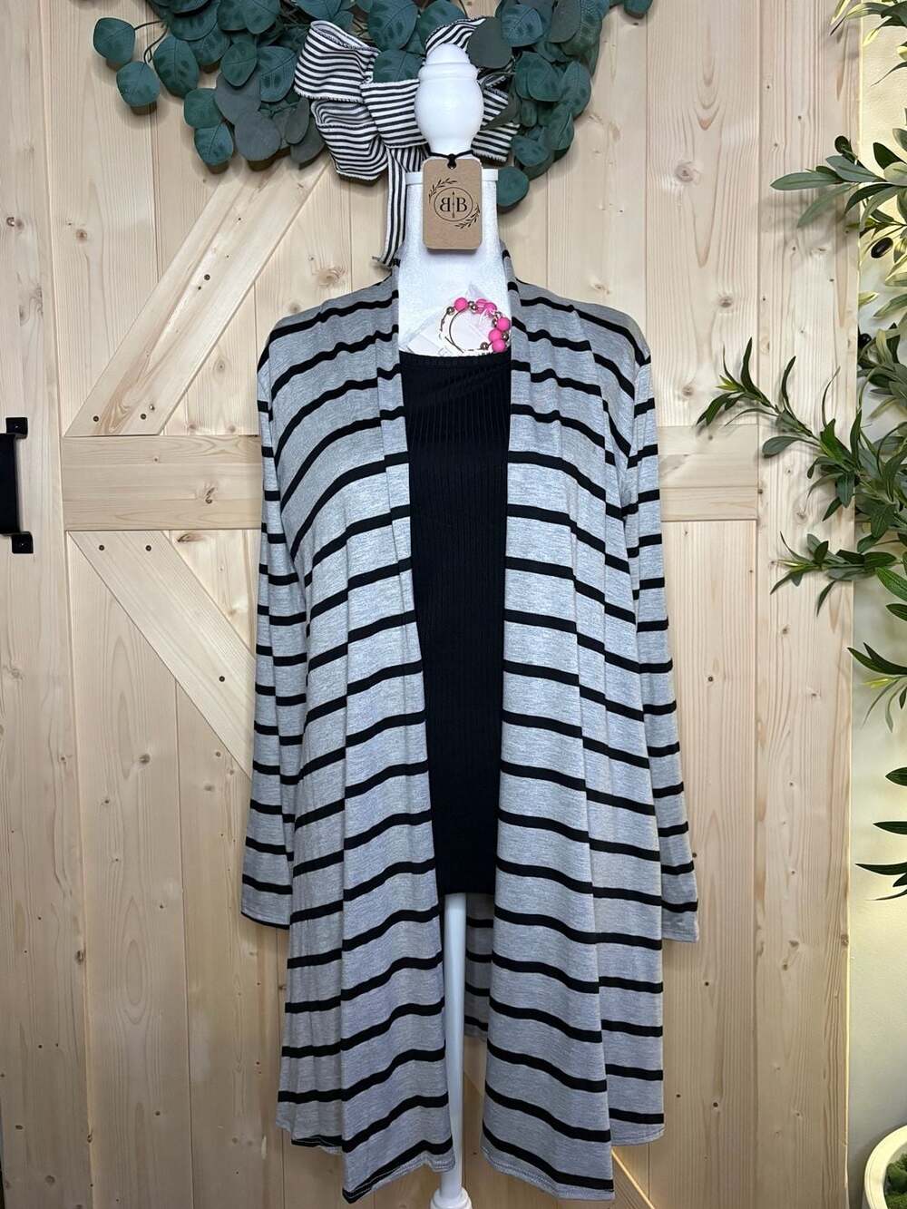 S•M•L Azules Long Sleeve Open Front Striped Cardigan